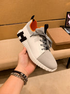 HM Men's Depart Slip-on Sneaker White Grey Knit Cowhide 263685