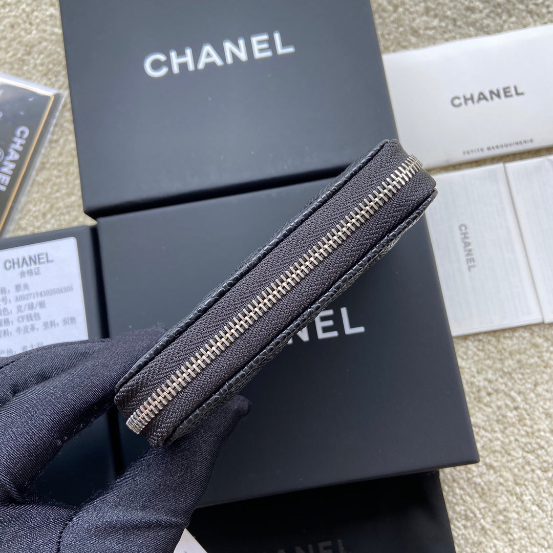 CC Classic Zipper Card Holder Black Caviar Sliver Steel 229630
