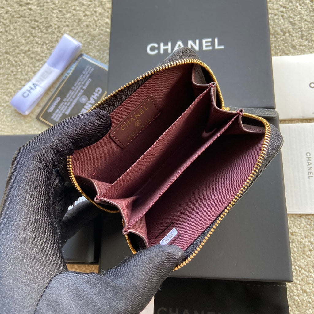 CC Classic Zipper Card Holder Black Caviar GHW 156535