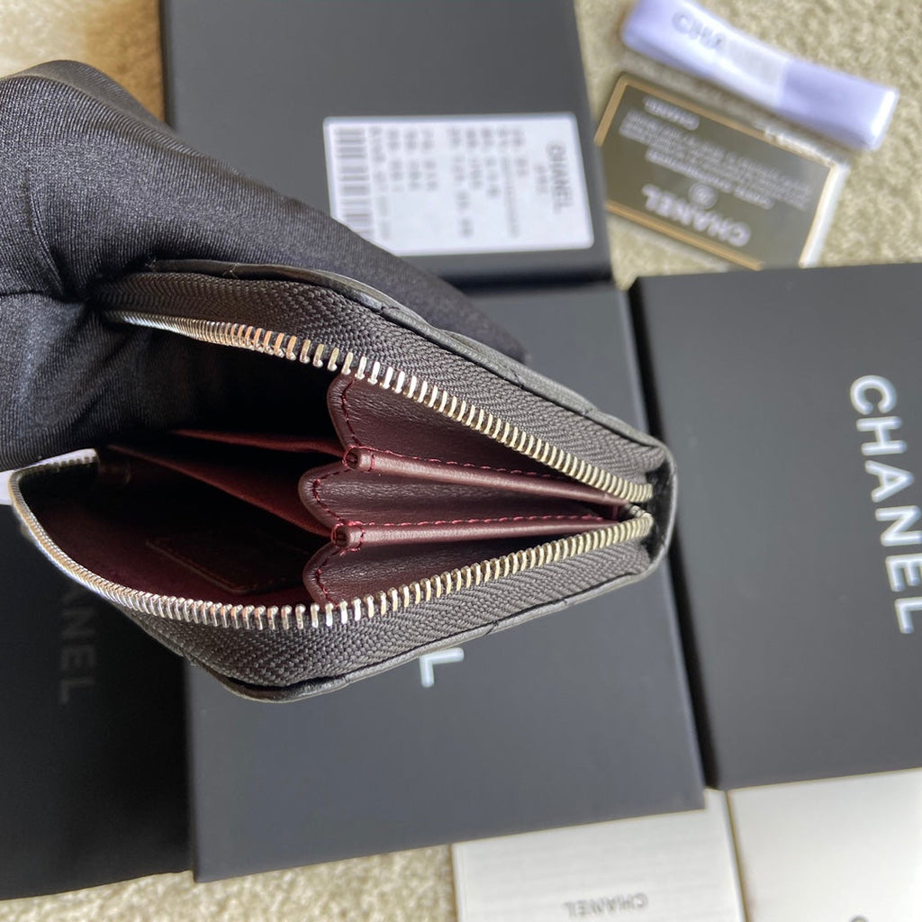 CC Classic Zipper Card Holder Black Sheepskin Silver Steel 229632