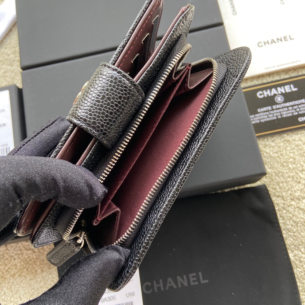 CC A48667 Zip Pocket Wallet Black Caviar Sliver Steel 229760