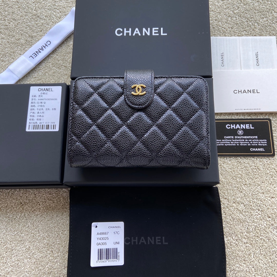 CC A48667 Zip Pocket Wallet Black Caviar GHW 229758