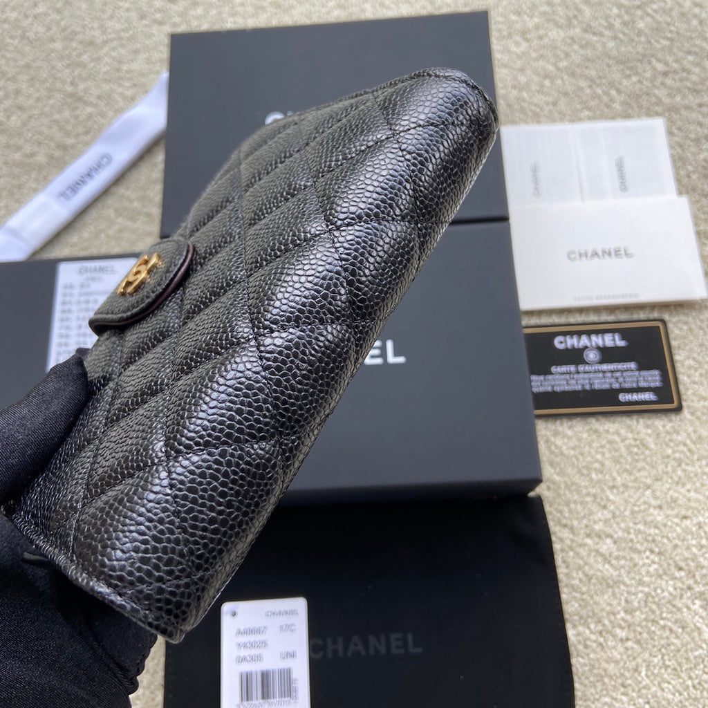 CC A48667 Zip Pocket Wallet Black Caviar GHW 229758