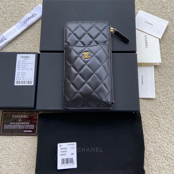 CC Classic Phone Pouch Black Lambskin GHW 229648
