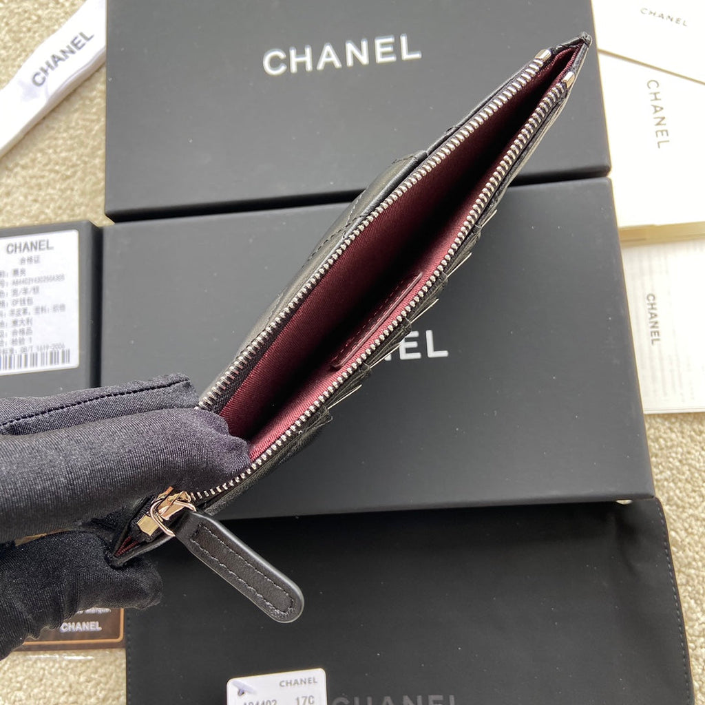 CC Classic Phone Pouch Black Lambskin Sliver Steel 229650