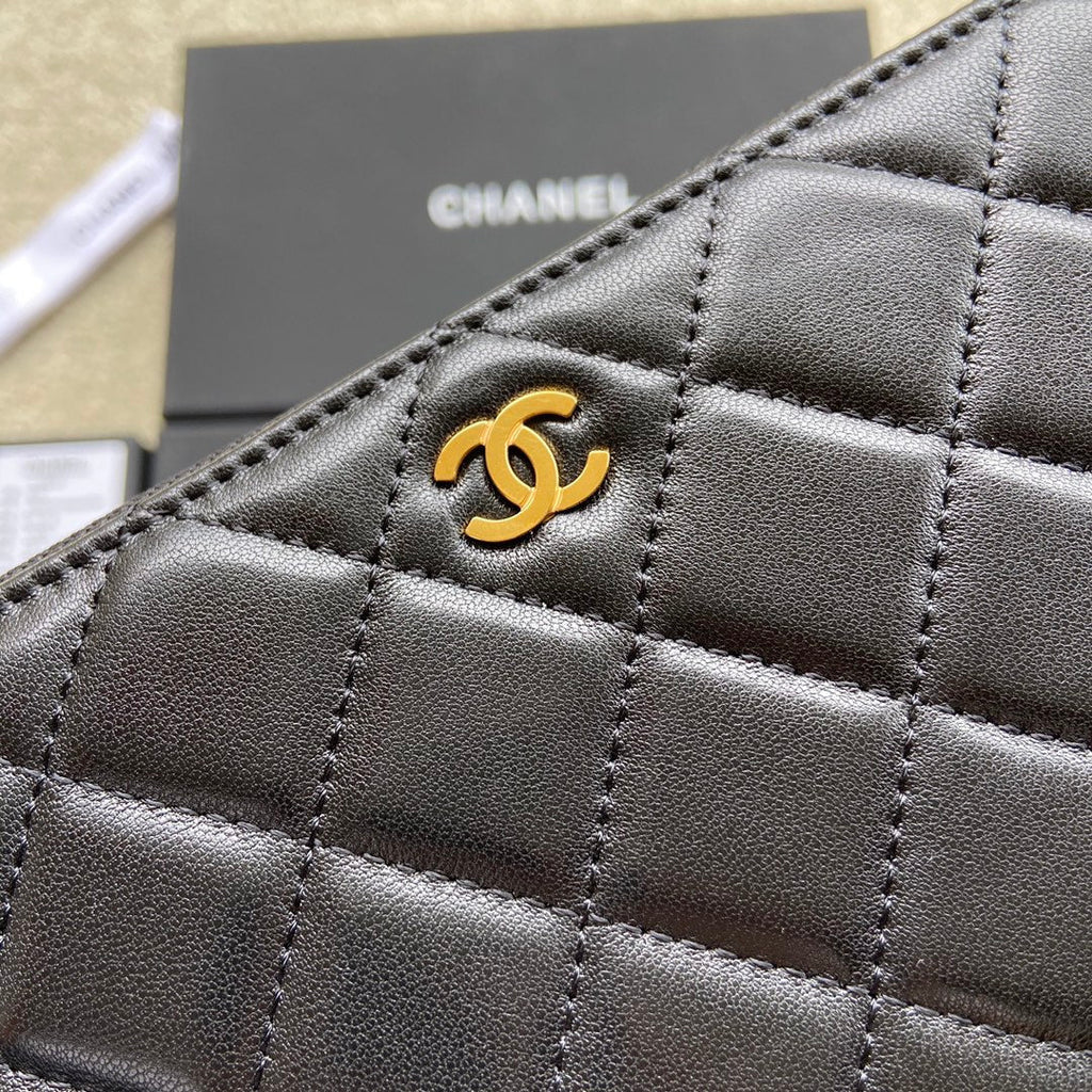 CC A50097 Classic Zipper Wallet Black Lambskin GHW 229662