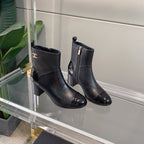 CC Block Heel Ankle Boots 60mm Black Patent Leather Sheeepskin 464554