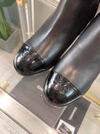 CC Block Heel Ankle Boots 60mm Black Patent Leather Sheeepskin 464554