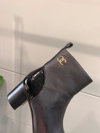 CC Block Heel Ankle Boots 60mm Black Patent Leather Sheeepskin 464554