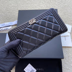 CC Sliver Buckle Boy Zipper Coin Wallet Black Sheepskin 229741