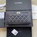 CC Sliver Buckle Boy Zipper Coin Wallet Black Sheepskin 229741