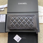 CC Sliver Buckle Boy Zipper Coin Wallet Black Sheepskin 229741