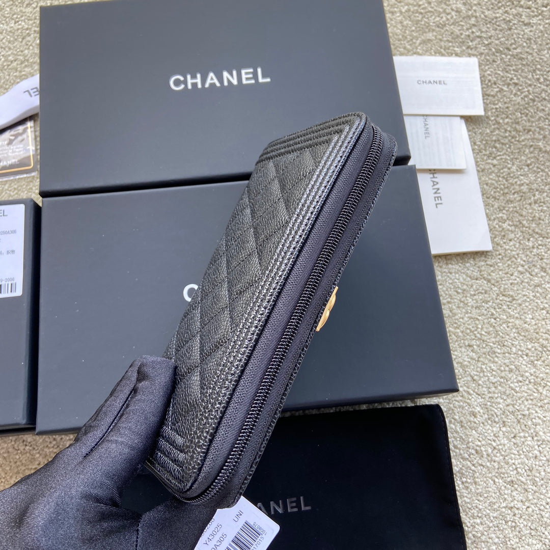 CC Gold Buckle Boy Zipper Coin Wallet Black Caviar 229739