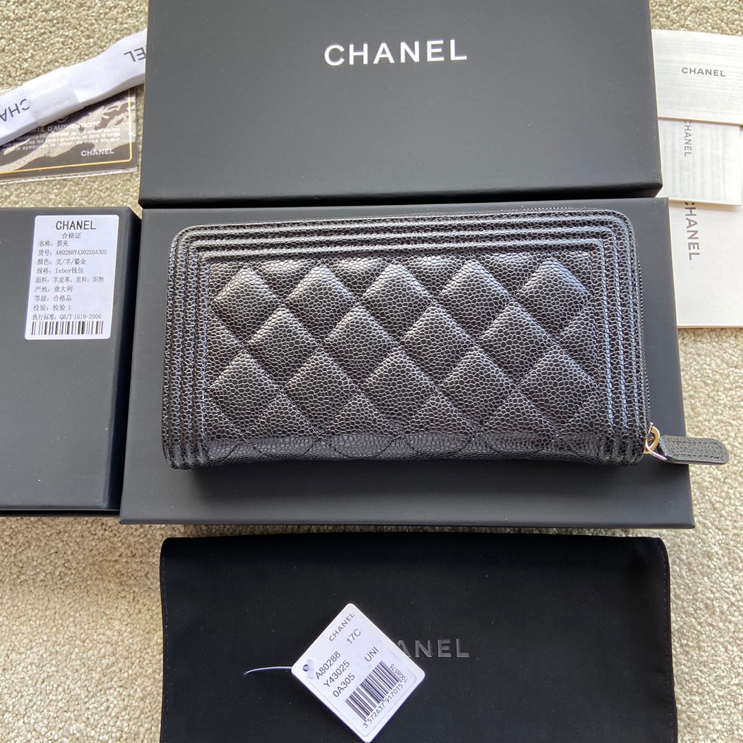 CC Gold Buckle Boy Zipper Coin Wallet Black Caviar 229739