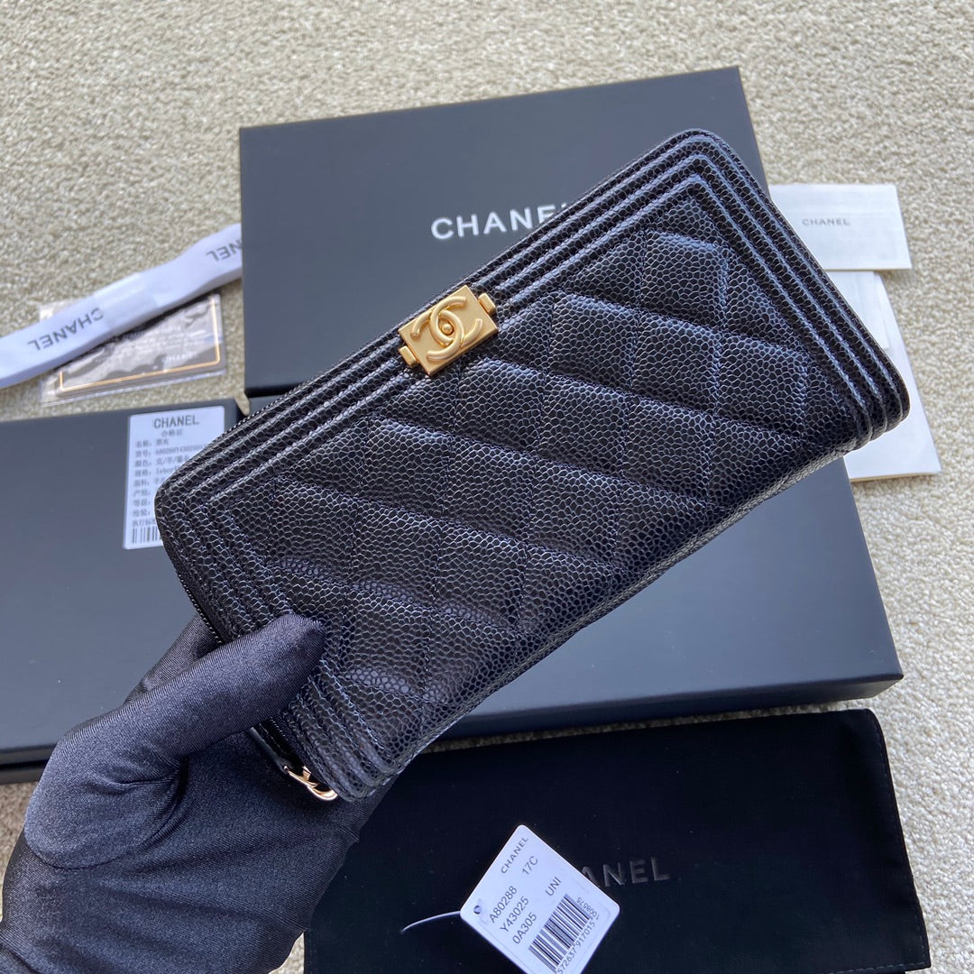 CC Gold Buckle Boy Zipper Coin Wallet Black Caviar 229739
