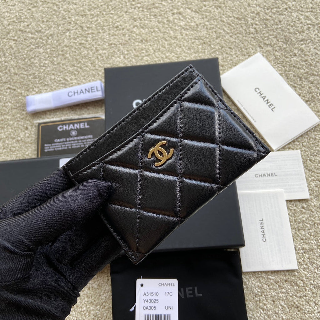 CC Classic Card Holder Black Sheepskin GHW 173996