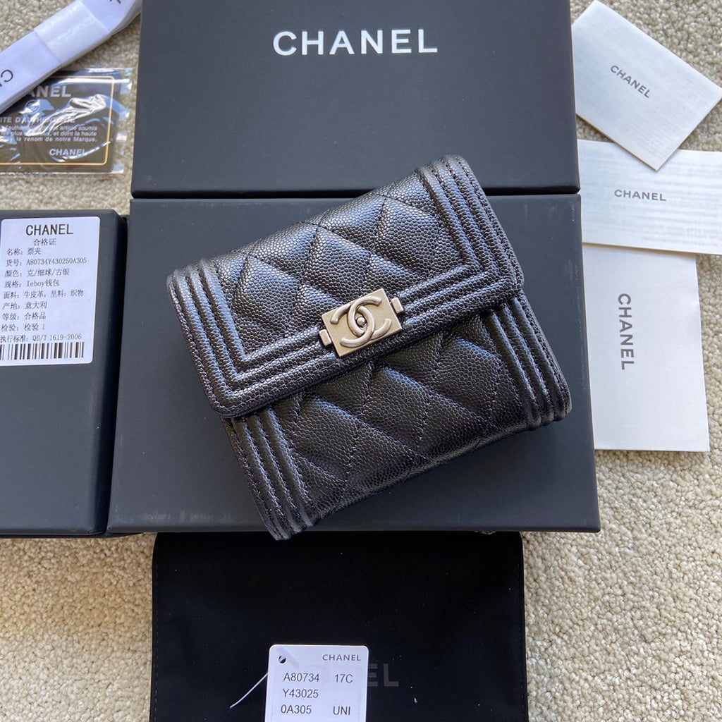 CC Boy Small Flap Wallet Black Caviar Sliver Steel 156528