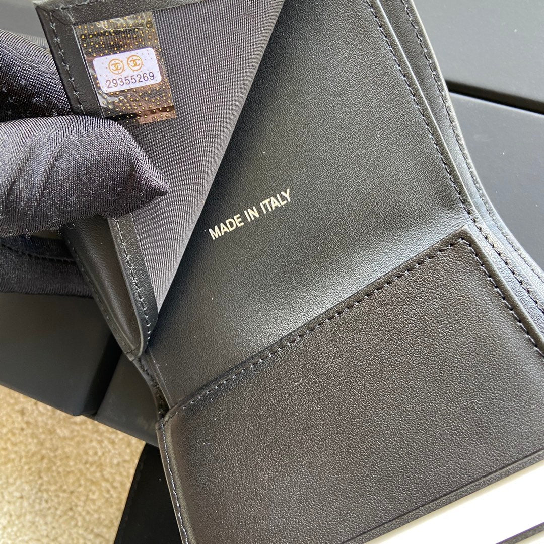 CC Boy Small Flap Wallet Black Caviar Sliver Steel 156528