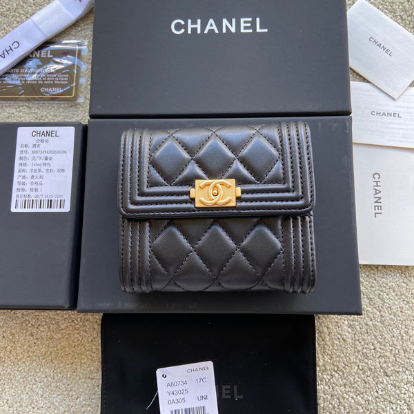 CC Boy Small Flap Wallet Black Sheepskin GHW 156518