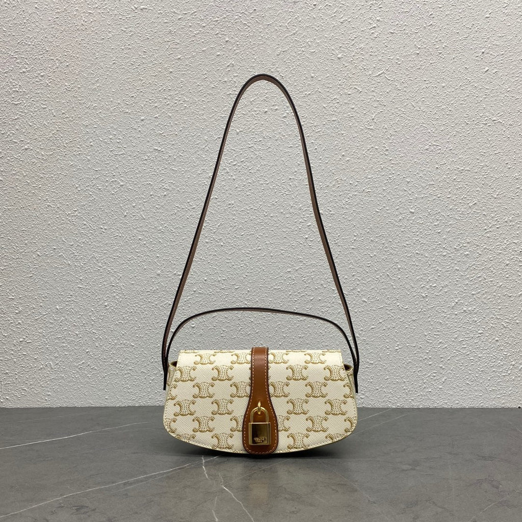 Celine Tabou Clutch on Strap Triomphe Beige Brown Canvas & Calfskin