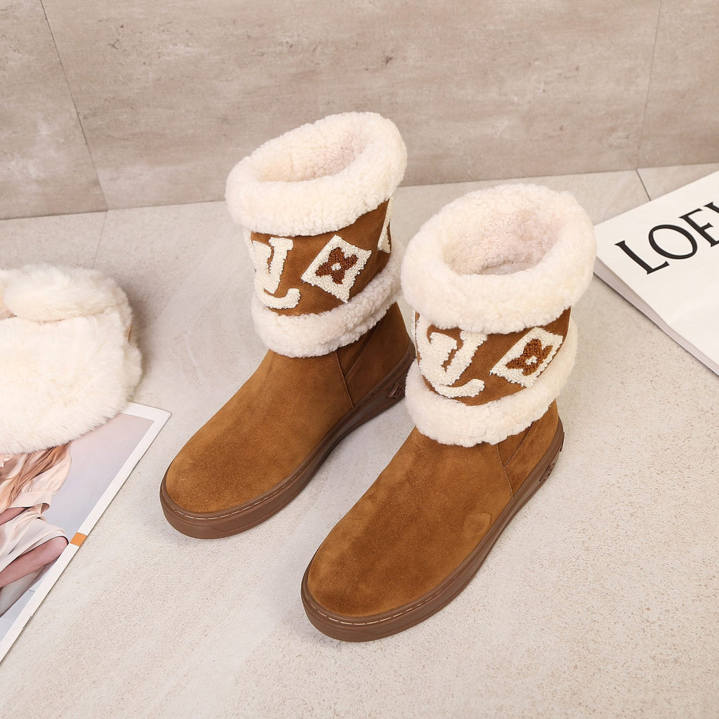LV Snowdrop Line Ankle Boots Brown White Suede Wool 454719