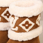 LV Snowdrop Line Ankle Boots Brown White Suede Wool 454719