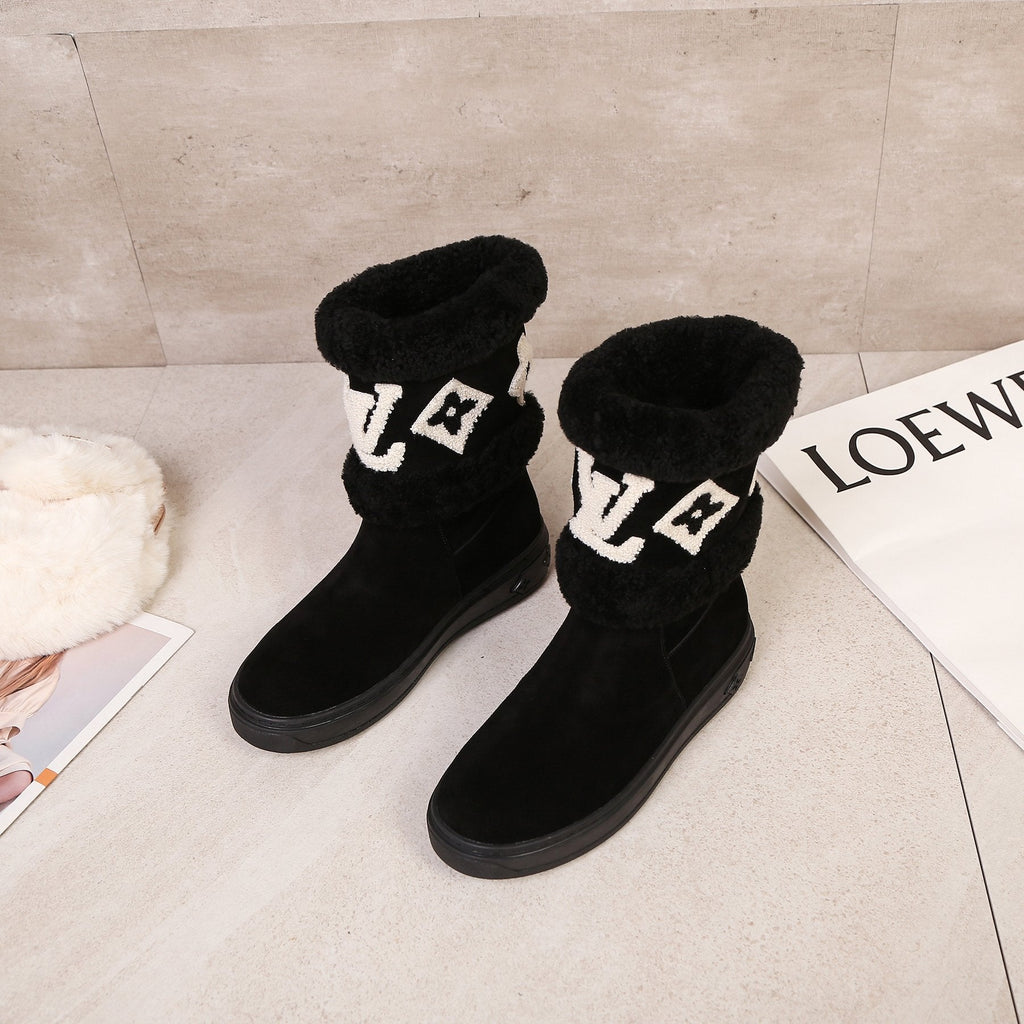 LV Snowdrop Line Ankle Boots Black Suede Wool 454720