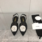 CC 25C 2CM Slingback Flats Black White Fabric 213237