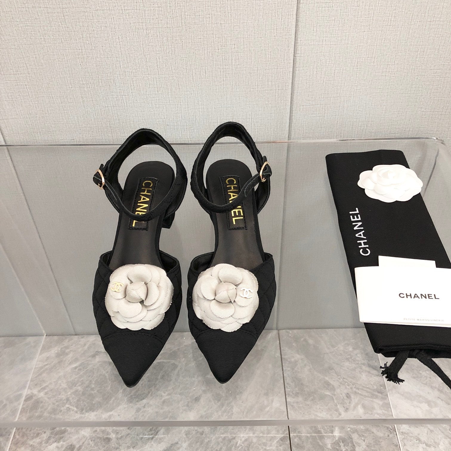 CC 25C 5CM Slingback Flats Black White Fabric 213240