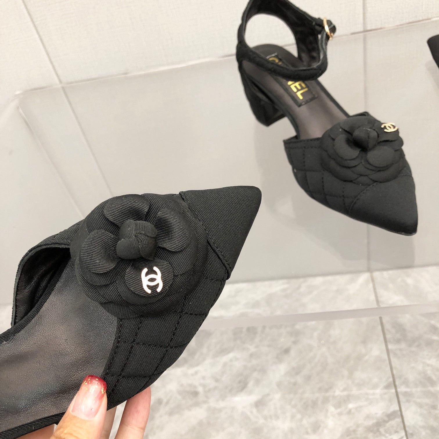 CC 25C 5CM Slingback Flats Black  Fabric 213241