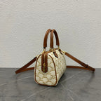 Celine Small Boston Bag Triomphe Beige Brown Canvas & Calfskin