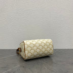 Celine Small Boston Bag Triomphe Beige Brown Canvas & Calfskin