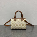 Celine Small Boston Bag Triomphe Beige Brown Canvas & Calfskin