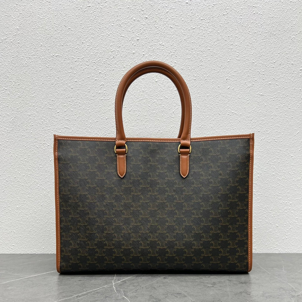 Celine Horizontal Cabas Bag Triomphe Black Brown Canvas & Calfskin