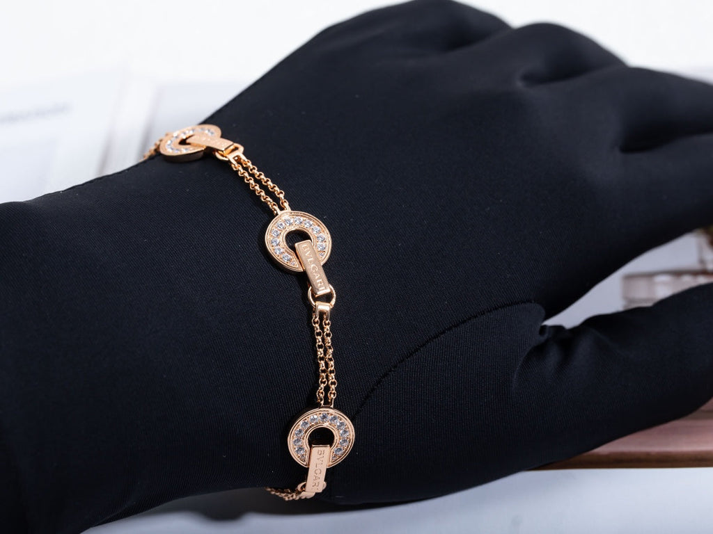 BVL 3 Motifs Full Diamond Pink Gold Bracelet
