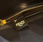 BAGUETTE WITH FF MOTIF 27 IN NAVY BLUE JACQUARD FABRIC GOLD HARDWARE