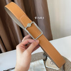 OSCAR BELT BUCKLE & REVERSIBLE KHAKI BROWN AND ORANGE LEATHER STRAP 38MM SILVER HARDWARE