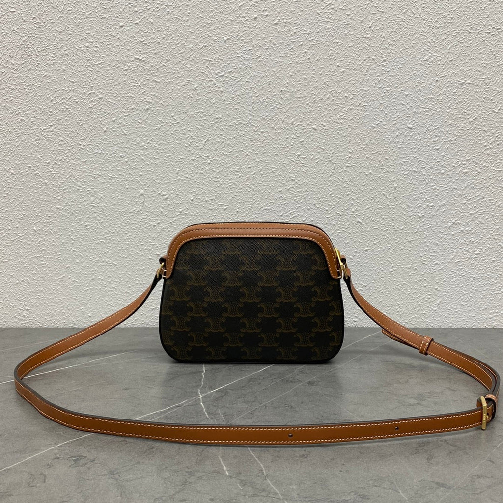 Celine Camera Bag 20 Bag With Logo Triomphe Black Brown Canvas & Calfskin
