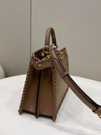 PEEKABOO ISEEU 27 IN BROWN SMOOTH CALFSKIN WITH WOVEN TRIM GOLD HARDWARE