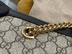 GG PADLOCK LARGE 35 SHOULDER BAG BEIGE CANVAS AND BLACK CALFSKIN