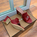 Summer Charms Sandals Mule Maroon Crocodile Pattern Pink Lambskin