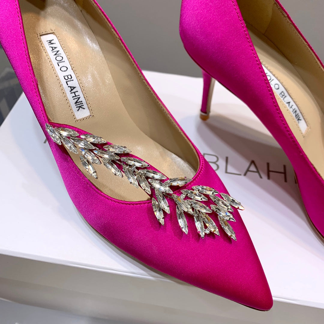 Manolo Women's Nadira Pumps 70 Hot Pink Satin