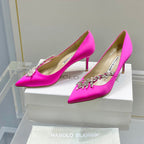 Manolo Women's Nadira Pumps 70 Hot Pink Satin