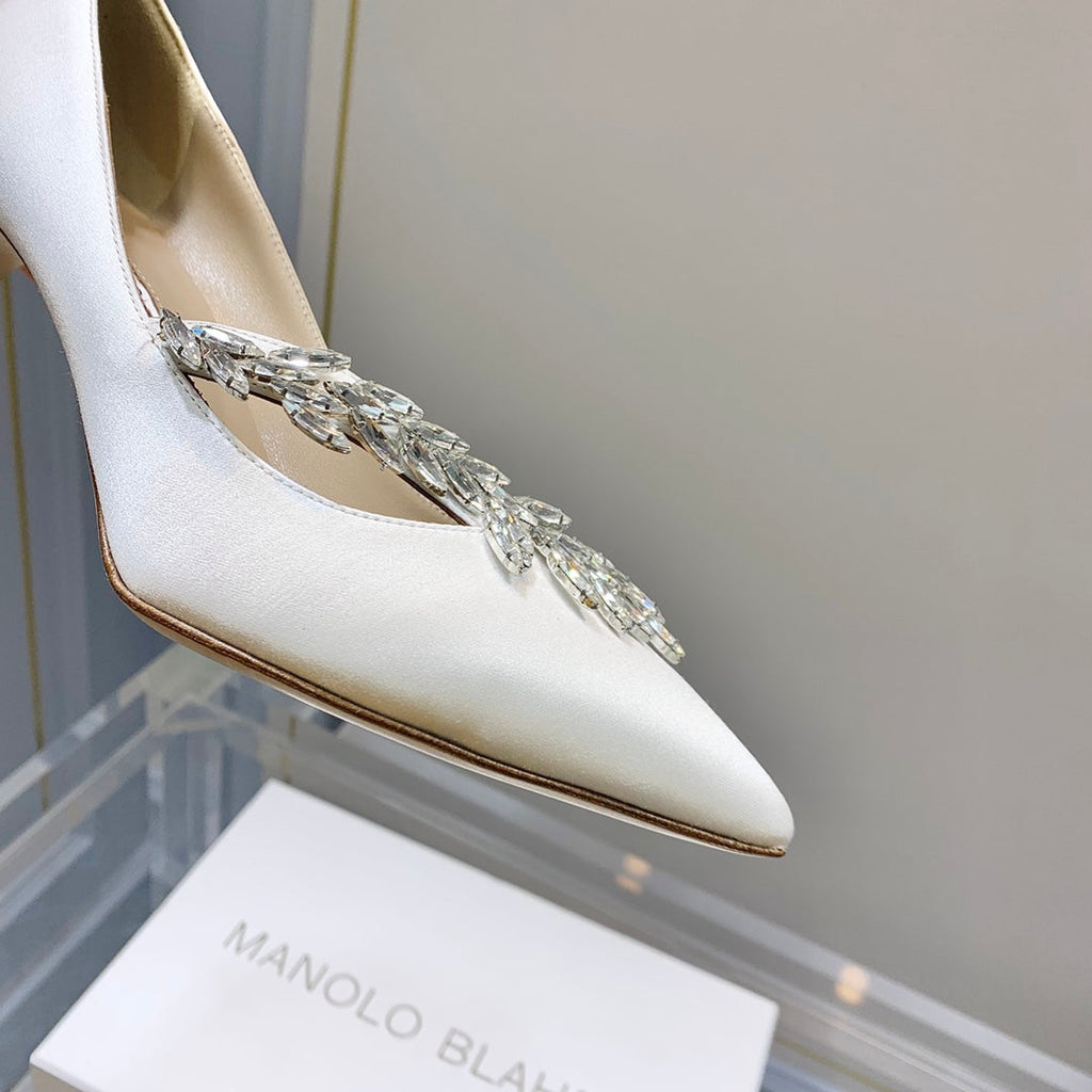 Manolo Women's Nadira Pumps 70 White Satin