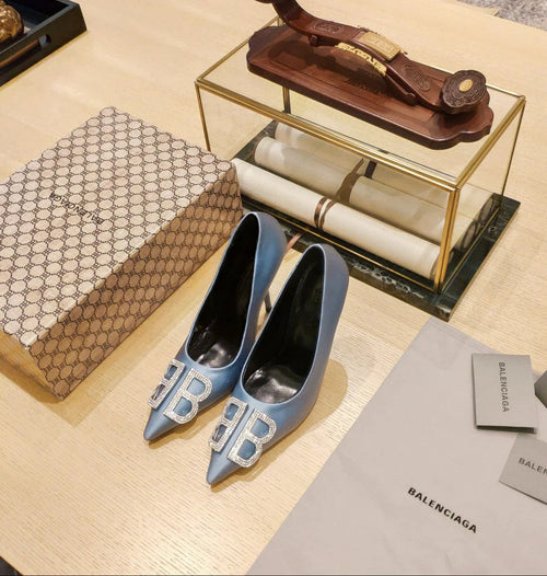 Balenciaga 26s High Heel Pump 105 Blue Silk Satin 681177