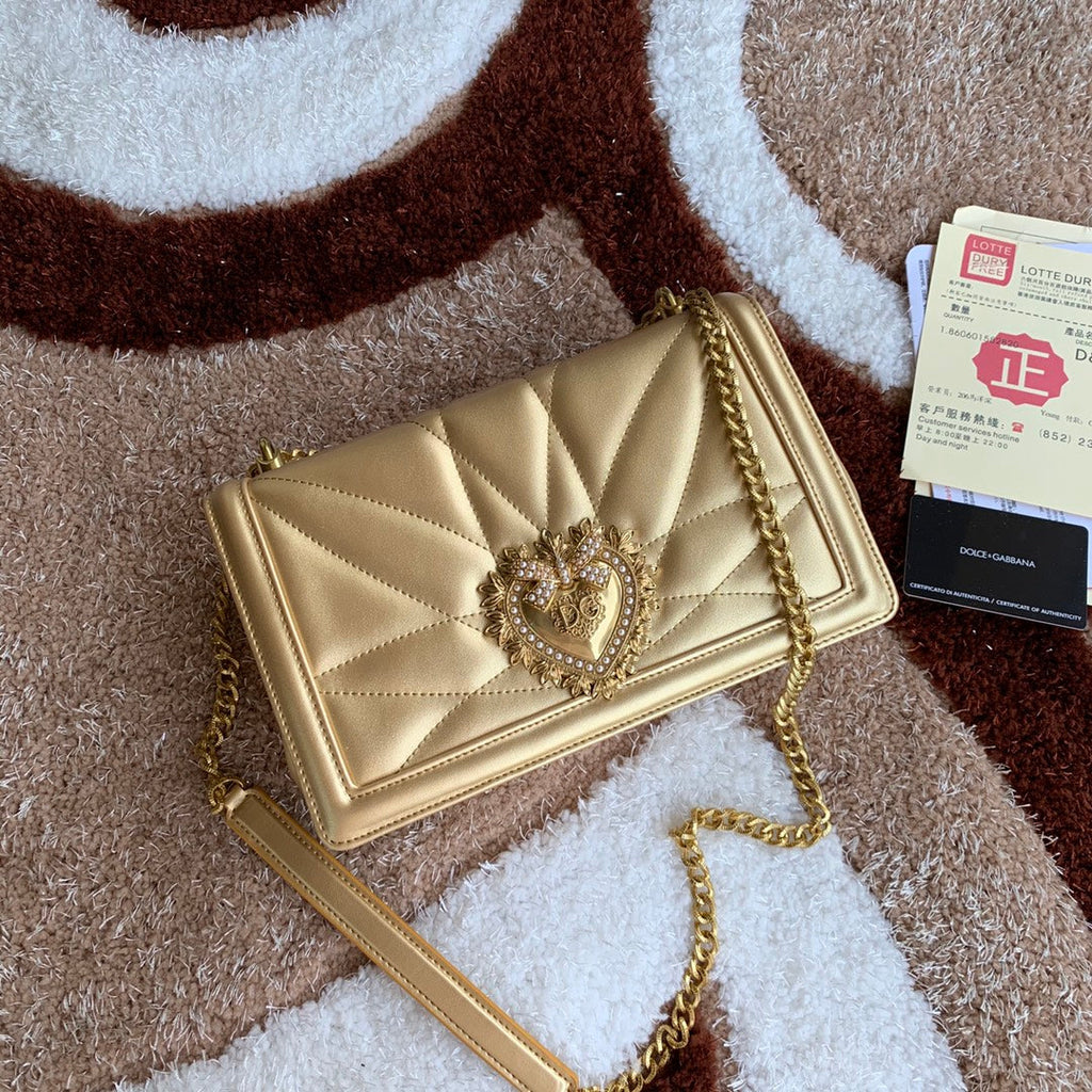 large devotion 26 shouder bag gold metalic cafskin