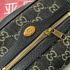 DENIM SHOULDER BAG 17 BLACK WITH LEATHER TRIM