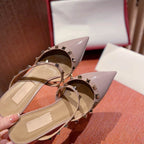 Rockstud Slingback Ballerina Flats Rose Cannelle Leather Cross Straps