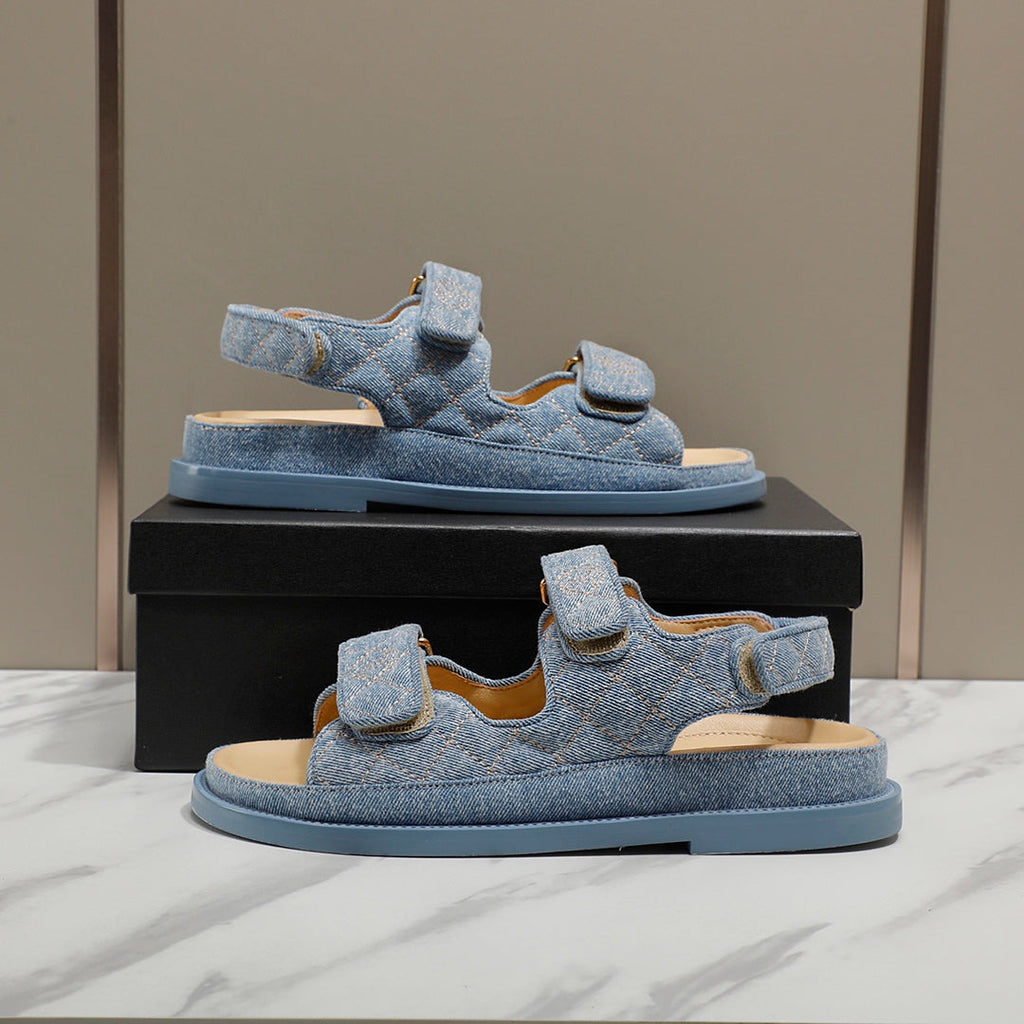 CC 25S Dad Sandal Blue Denim Beige Calfskin