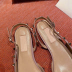 Rockstud Slingback Ballerina Flats Rose Cannelle Leather